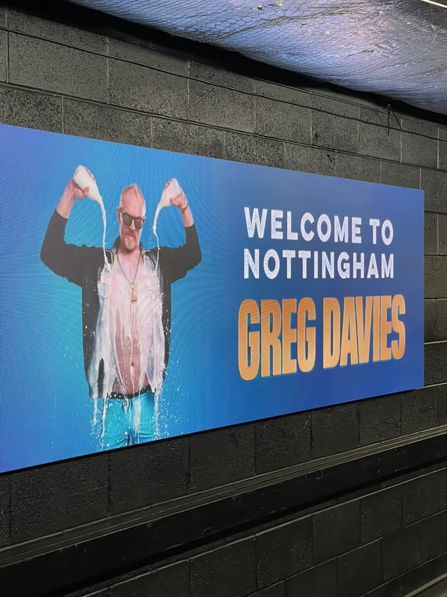 Lobby LED welcome to Nottingham for Greg Davies Full Fat Legend Tour 2025.