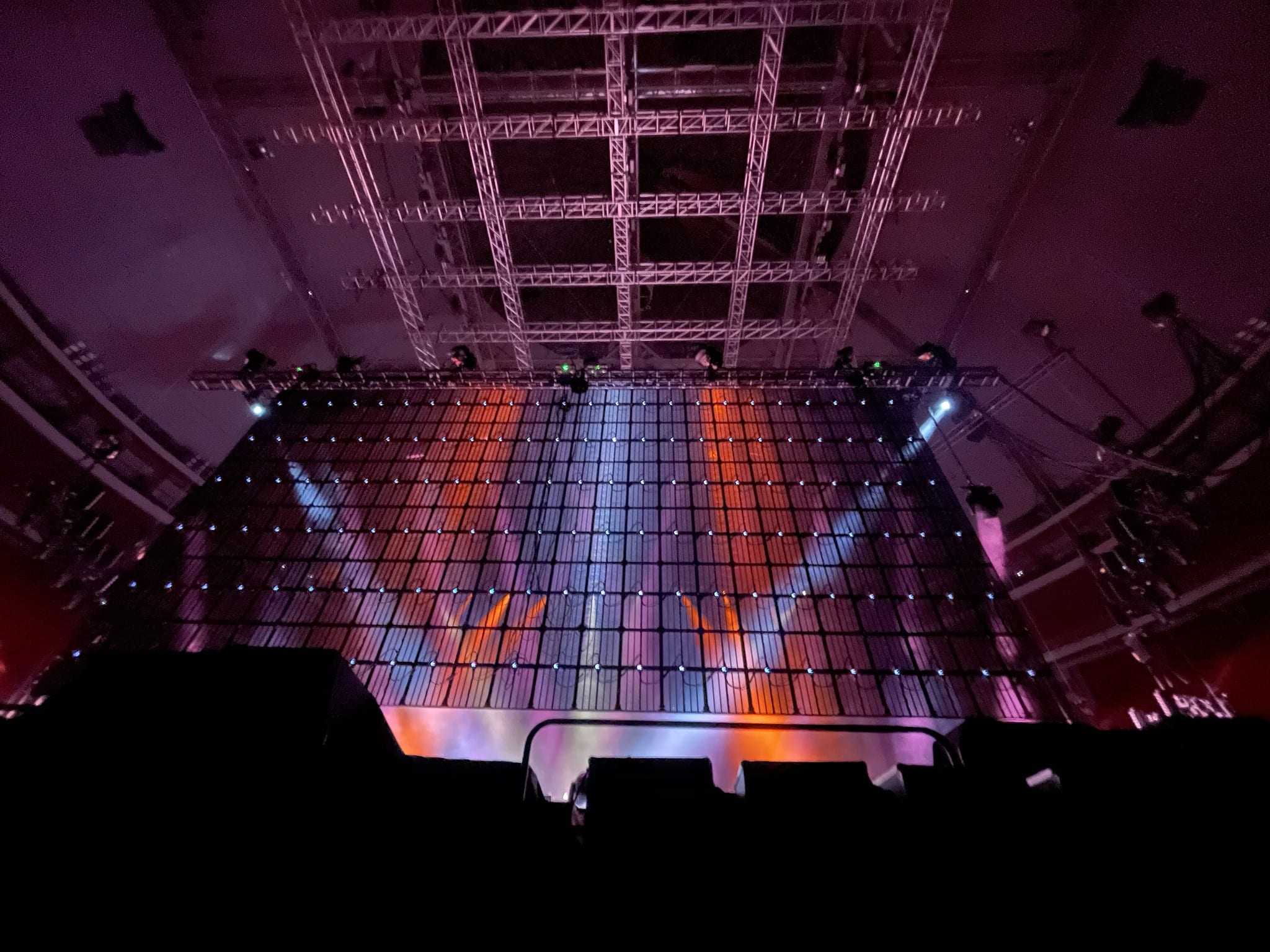 LED mesh grid test under magenta house, Porcupine Tree Closure/Continuation Tour 2022.